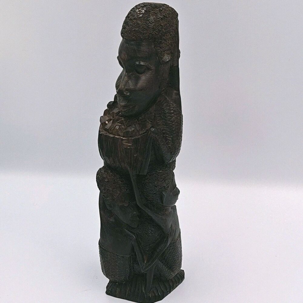 Vtg Disney Makonde African "Tree of Life" Tanzania Wooden Hand-Carved Statue 13"